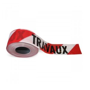 Ruban travaux rouge blanc déroulé 250m polyéthylène 35 microns pour balisage de chantier