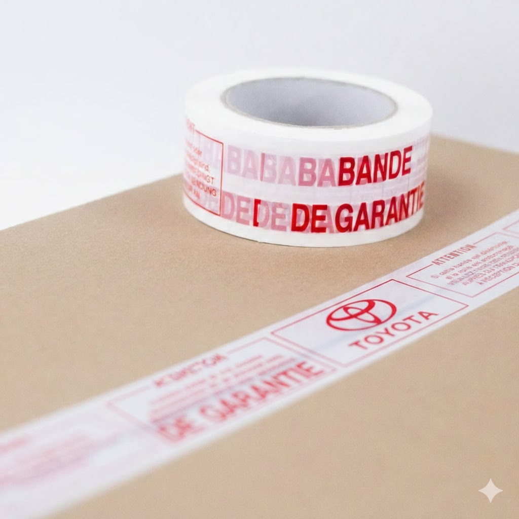 Application de bande de garantie personnalisée Toyota sur un carton d'emballage