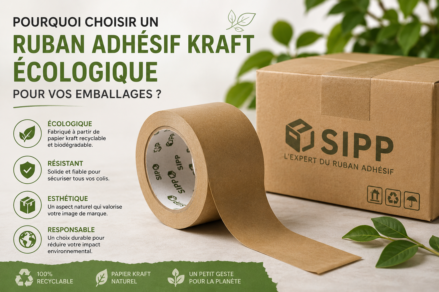 rouleau de ruban adhésif kraft écologique personnalisé