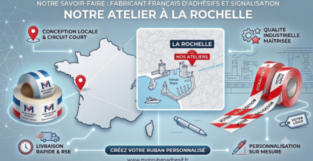 Carte de France illustrant nos ateliers de fabrication de rubans adhésifs personnalisés situés à La Rochelle.